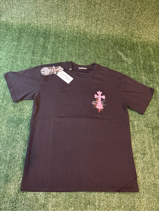 Chrome Other - Men's Black Short Sleeve Tee with Pink Cross Graphic